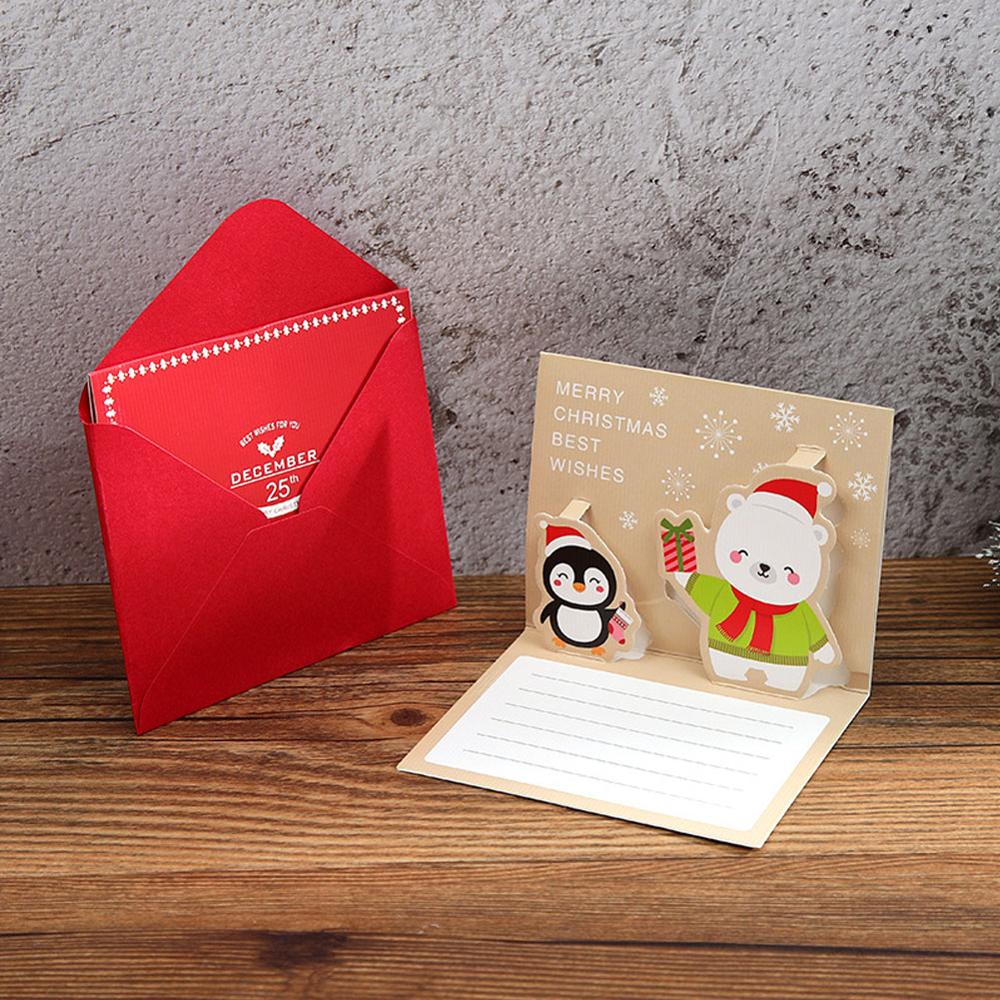 Joyeux noël bonhomme de neige cartes de bénédiction 3D dessin animé enfants Mini belle bonne année carte de voeux avec enveloppe carte postale