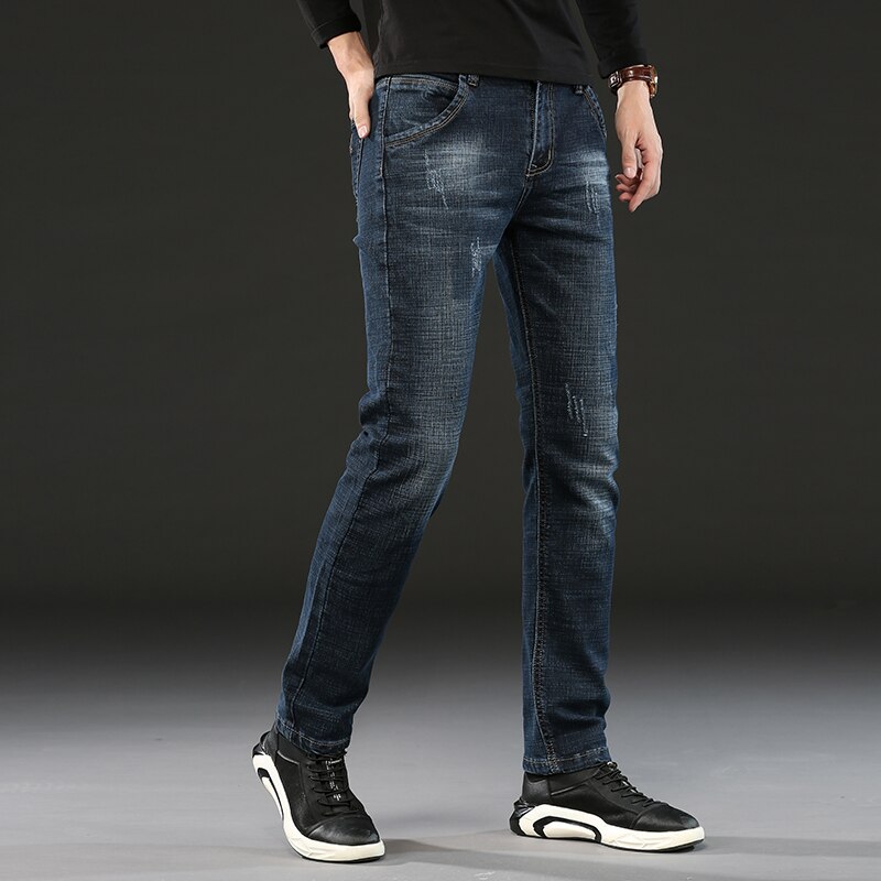 Jeans för män modal tyg business casual stretch jeans byxor manligt märke jeans