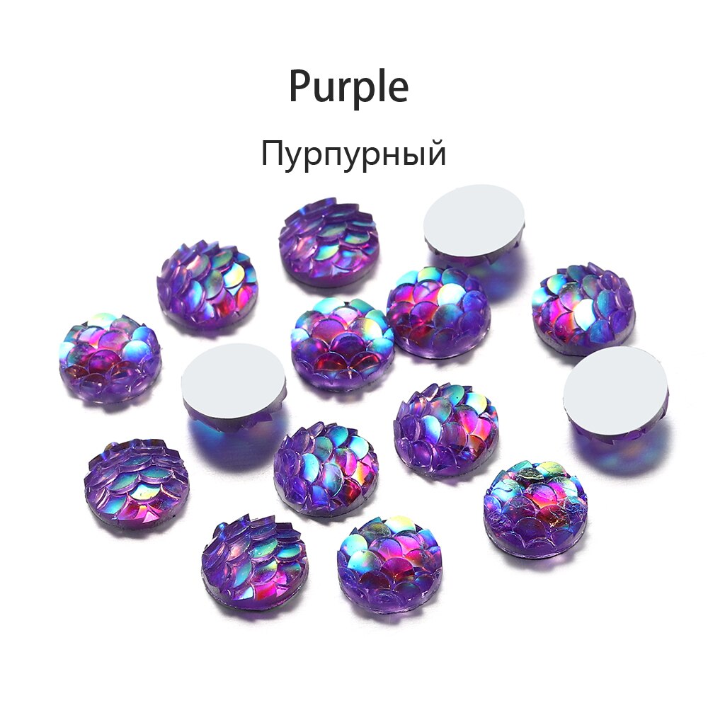 50Pcs 8mm Fish Scale Cabochons Flat Back Mermaid Resin Cabochon For Diy Jewelry Making Finding Supplies Accessories Bracelets: Purple