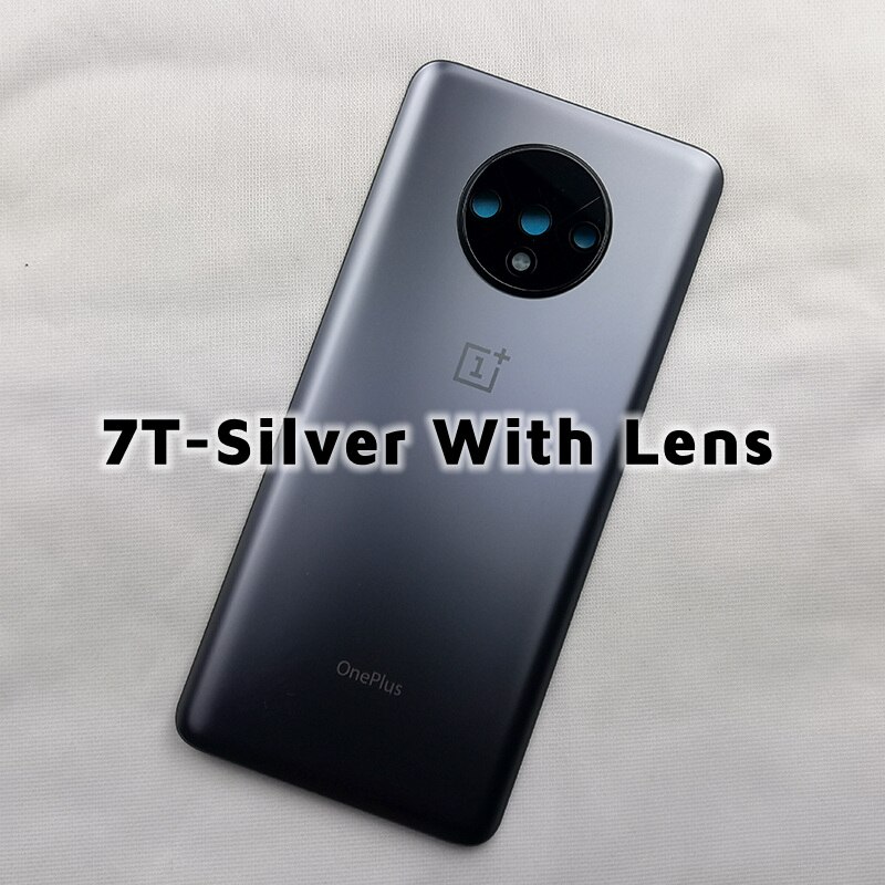 Originalt bagglascover oneplus 7 7t pro battericover one plus 7 t bagdørs cover oneplus 7t bagcover med kameralinse: 7t- sølv med linse