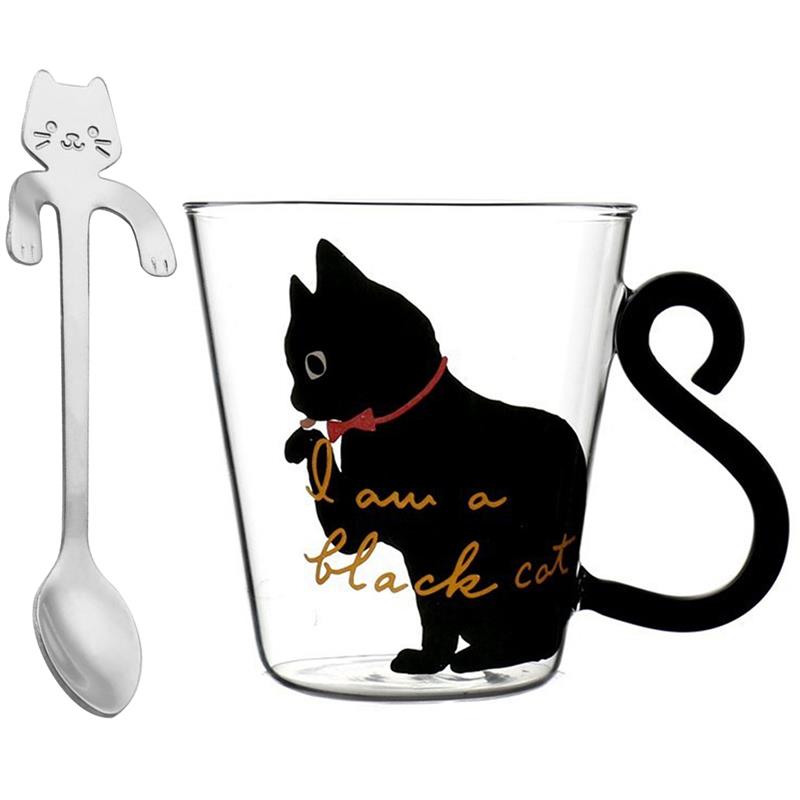 1pc Cute Cat Milk Coffee Mug Water Glass Mug Cup Tea Cup Cartoon Cat Pattern Home Office Cup For Fruit Juice With Spoon: 3