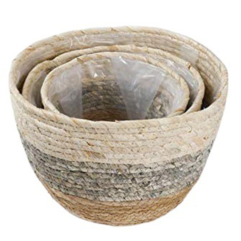 Rieten Mand Nordic Home Decor Hand Geweven Plant Bloempot Rotan Zeegras Bureau Opslag Mand Organizer Woonkamer Accessoire