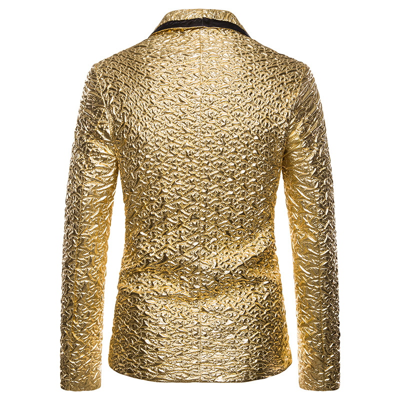 Shiny Gold Glitter Suit Jacket Men Shawl Collar One Button Blazer Jacket Mens Party Wedding Stage Groom Prom Dress Blazers Coat