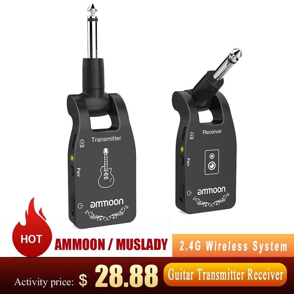 Ammoon – système de guitare sans fil 2.4G, émetteur-récepteur de guitare Rechargeable, transmetteur Audio à 6 canaux pour basse électrique