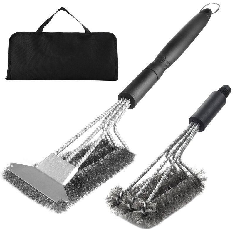 Cepillo de barbacoa, 3 en 1 cepillo de limpieza de cepillo de parrilla de barbacoa & espátula de alambre de acero inoxidable, adecuado para barbacoa, herramienta de parrilla ZXH: 2pcs grill brush bag