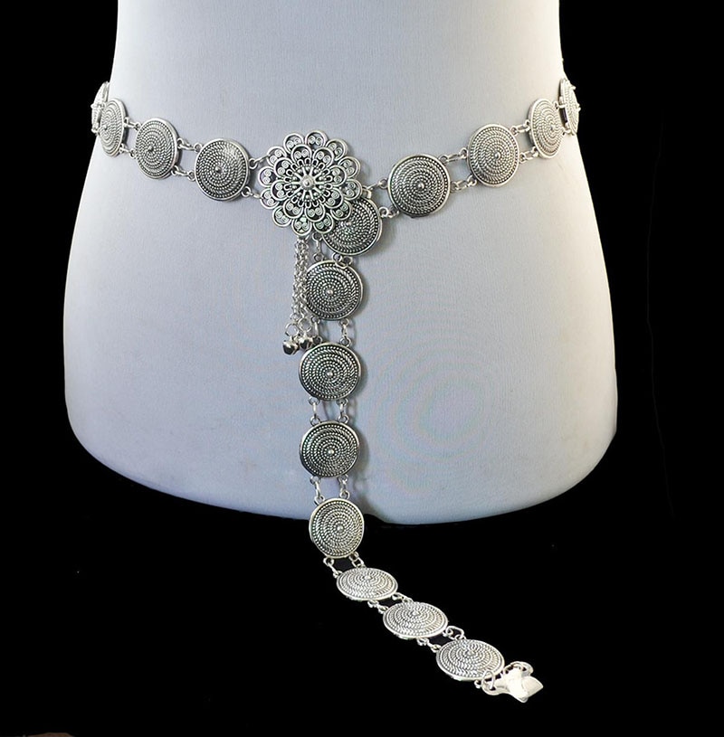 Cinturón Medieval de Metal con hebilla para mujer, accesorio de disfraz, faja tallada Retro Punk, decoración de cintura antigua para adulto
