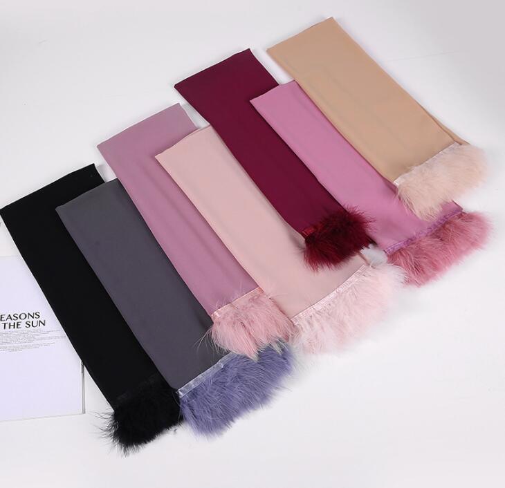 Feather Chiffon Scarf Hijab Plain Bubble Chiffon Scarf Women Popular Scarves Shawl Muslim Turban 72x175cm