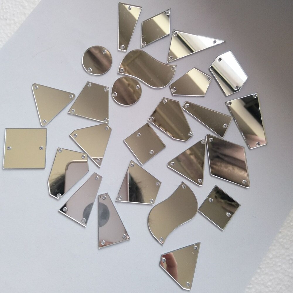 30 st silver spegel sy på strass, flatback silver akryl sy-på sten för klänning plagg decortaion