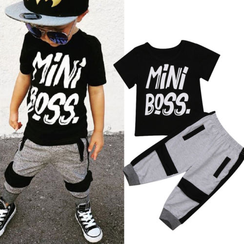 Conjunto camiseta e calça infantil, casual, para meninos, roupas de verão, 2 peças