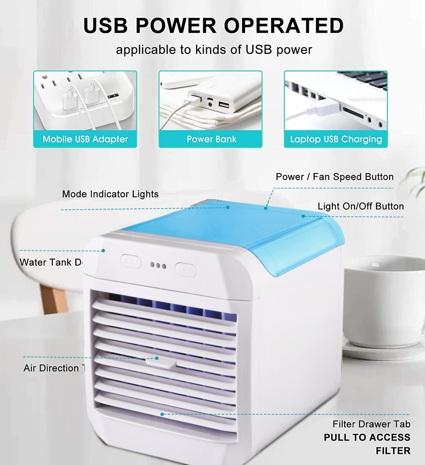 Portable Mini Air Cooler Usb Small Air Cooler Ice Crystal Small Air Conditioner Cooling Fan Home Bedrooms Office Use Cooler