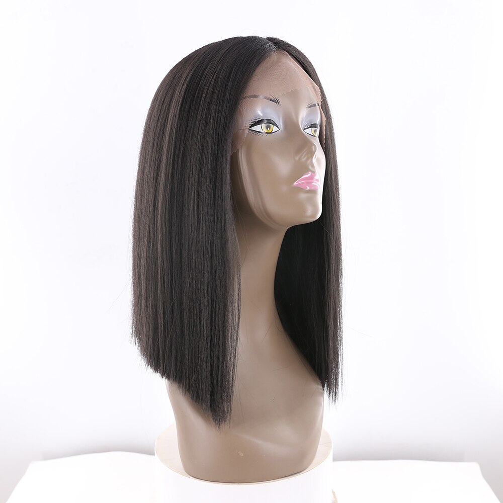 SOKU peluca con malla frontal sintética recta para mujeres, Color negro, marrón, granate, peluca de pelo de encaje, fibra resistente al calor con pelo de bebé