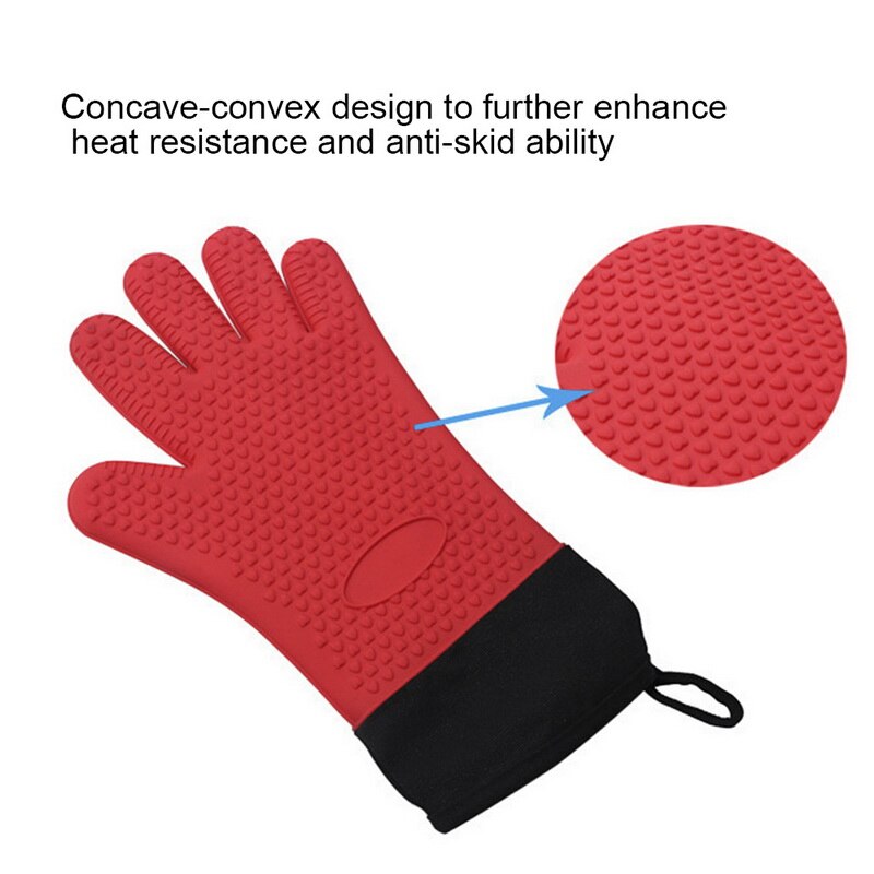 2 uds guante de silicona resistente al calor grueso BBQ Grill guantes cocina impermeable horno manoplas de cocina Grill hornear guantes