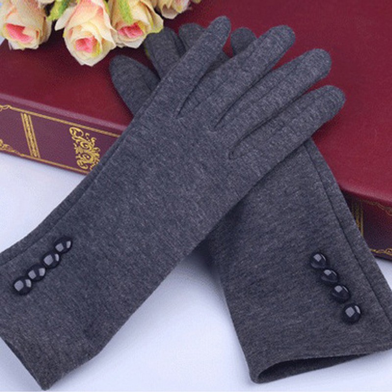 Herfst Winter Handschoen Voor Vrouwen Warm Pols Wanten Touchscreen Handschoenen Met Vier Knoppen Zachte Katoen Zwart Grijs Handschoenen