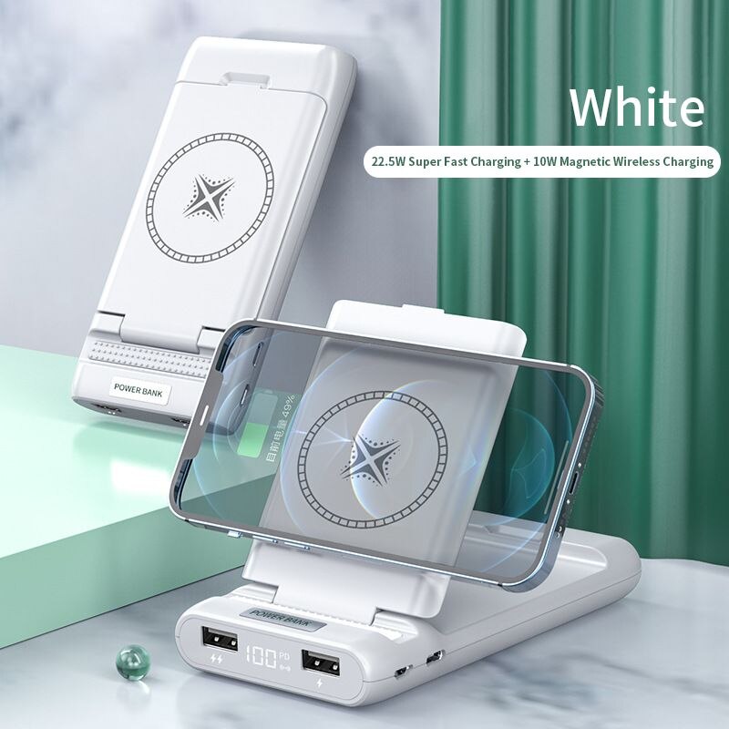 PINZHENG – batterie externe Portable 10000mAh, 22.5W, charge rapide sans fil, pour iPhone, Powerbank 10W: White 10000mAh