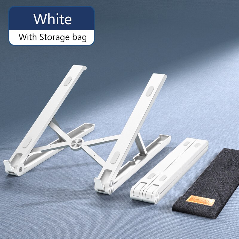 Portable Laptop Stand Adjustable Foldable Support iPad Notebook Stand For Macbook Pro Computer Laptop Holder Cooling Base Riser: White with bag