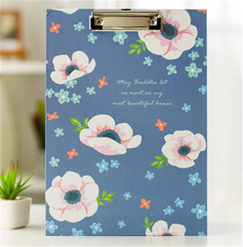 1PC 22*31cm Colorful Nice Flower Lovely Floral A4 Folder Writing Board Clip File Office Supplies: blue