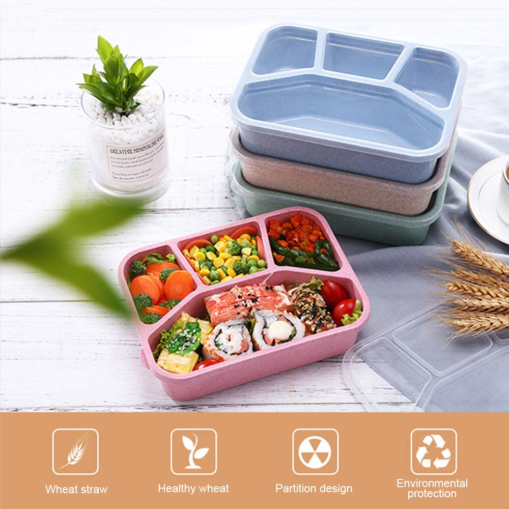 Healthy Wheat Straw Microwave Bento Lunch Box Travel Picnic Food Fruit Container Storage Box for Kids Adult Kitchen Accessories