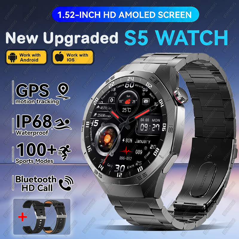 2025new para huawei gt5 pro relógio inteligente masculino hd tela amoled gps trajetória de movimento freqüência cardíaca bluetooth chamada 1.52 "smartwatch ip68: YELLOW
