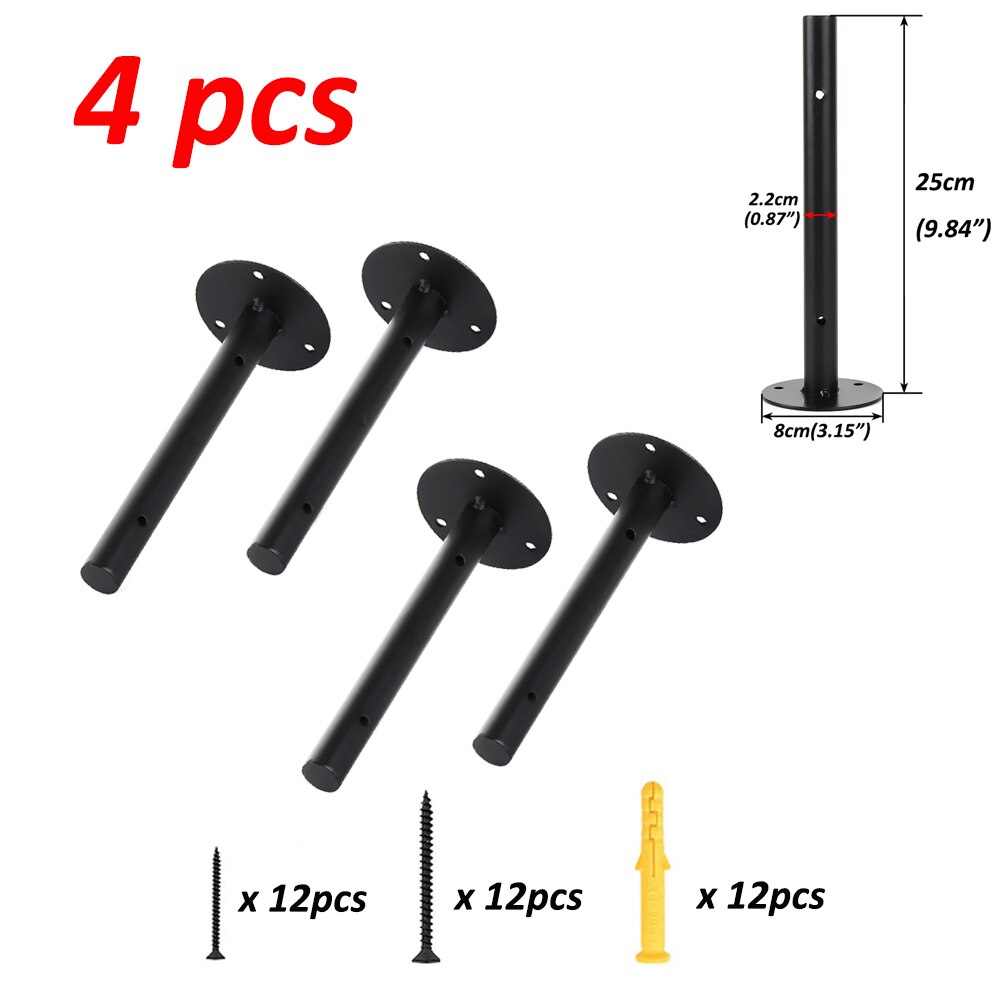 1/2/4pcs Black Industrial Iron Storage Brackets Racks Heavy Duty Shelf Board Wall Mounted Multifunctional Home Decor Hardware: 4pcs 25cm