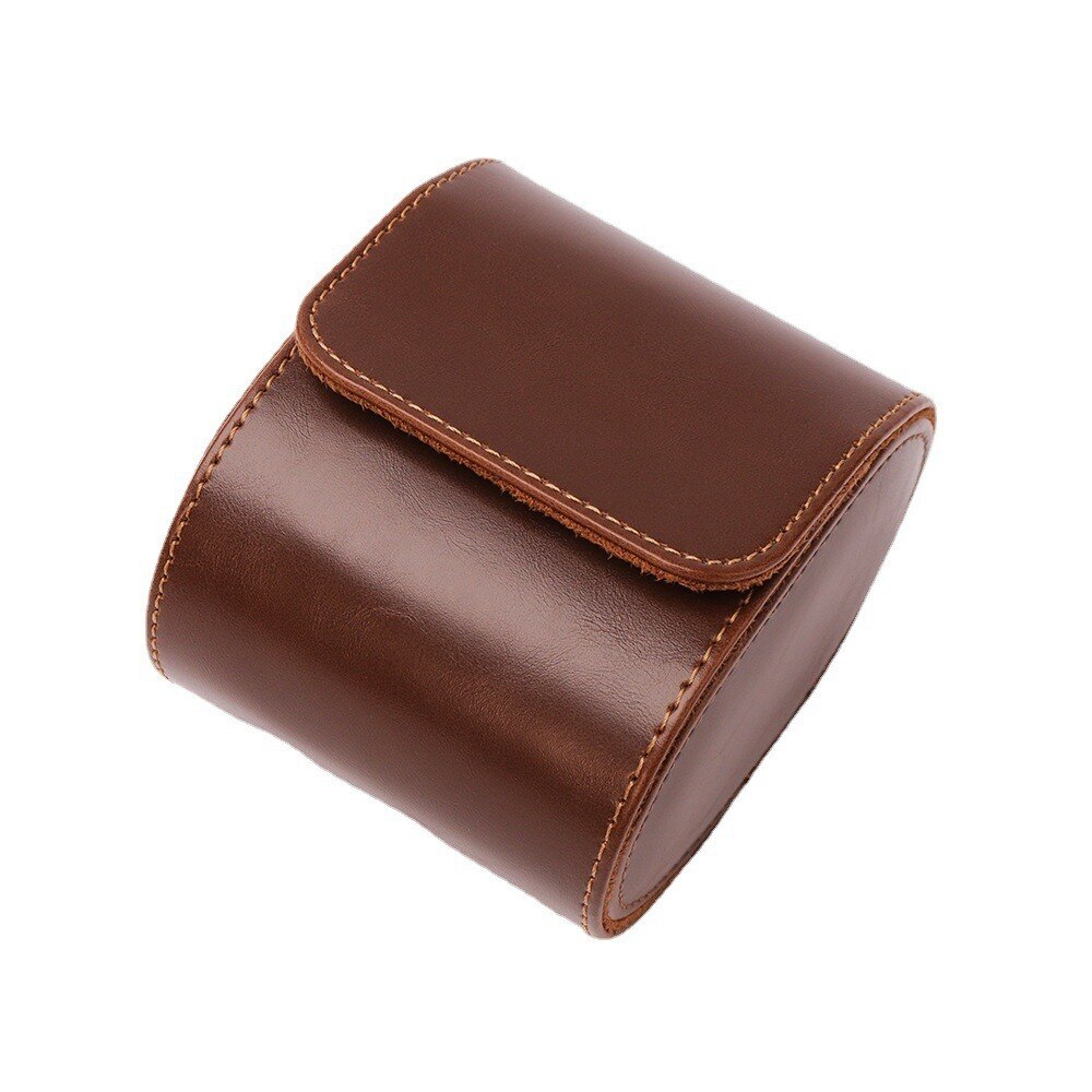 Enkel klocklåda vintage pu läder brun slitsar flexibel hållare klocka för affärsresor lagring lätt att bära: Default Title