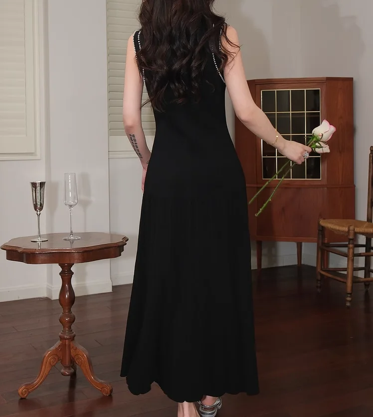 Vestido de punto sin mangas con borde de perlas para mujer, novedad de Primavera/Verano 2024, vestidos largos ajustados 5230445