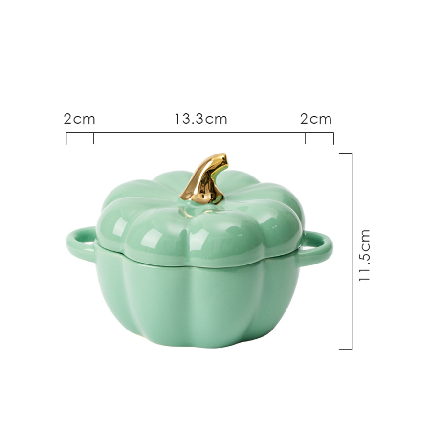 Pumpkin Ceramic Bowl with Lid 15oz Pumpkin Soup Bowl with Handle Pumpkin Decor Storage Jar for Home Thanksgiving Halloween Party: green