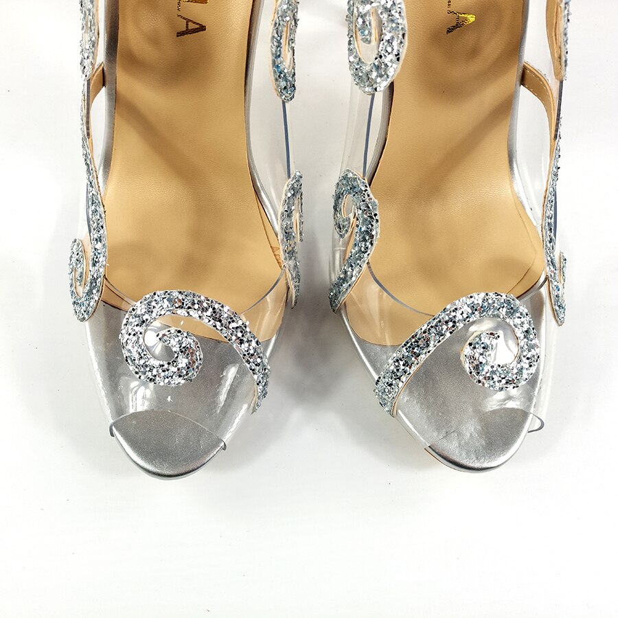 Enmayla sommer glitter høje hæle klare sko kvinde peep toe slingblack sandaler kvinder gennemsigtige fest bryllup pumps