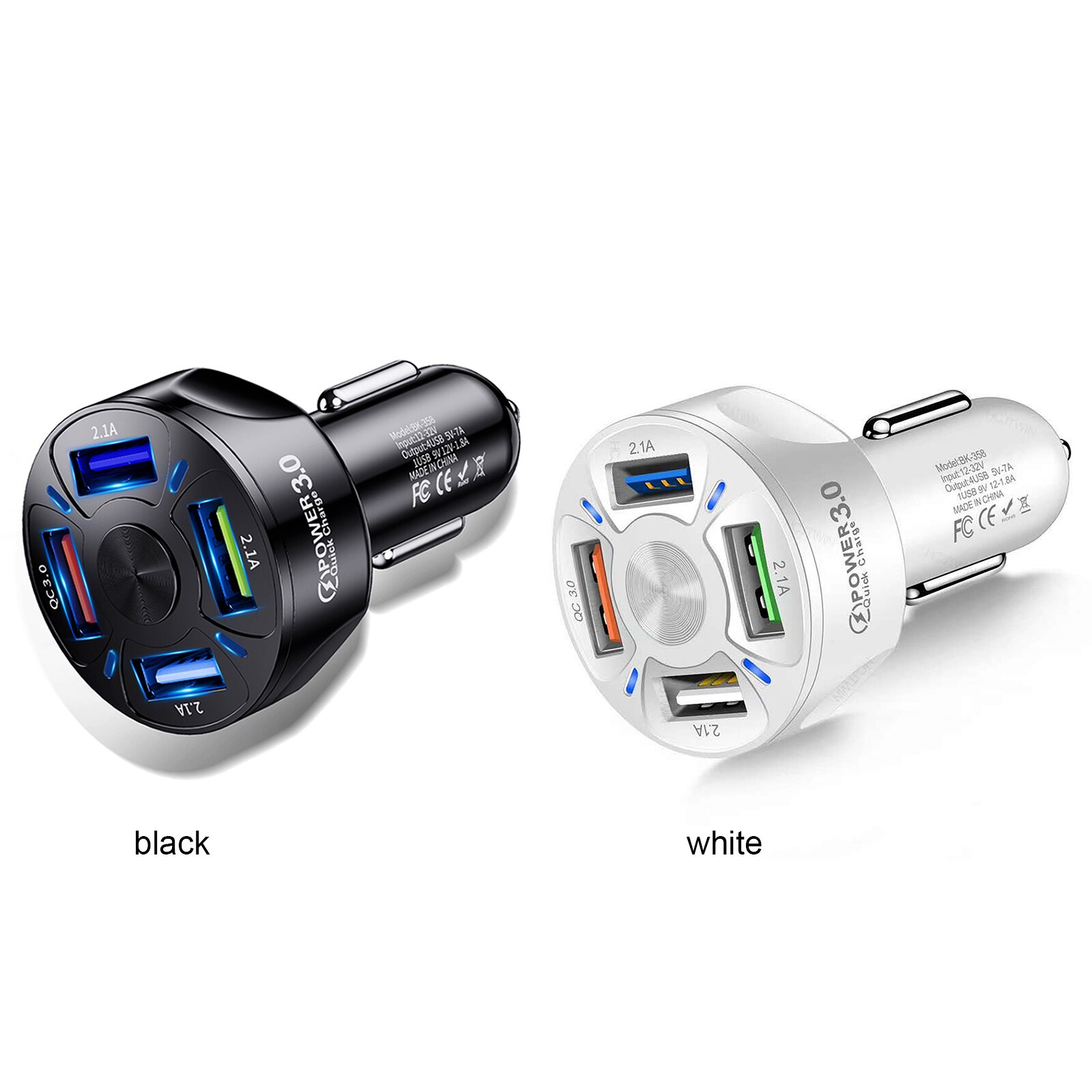 3 Poorten Usb Car Charger Snelle Auto Sigarettenaansteker Usb Autolader Auto BK358 Zwart/Wit 4 Poorten Fast opladen Auto Accessoires