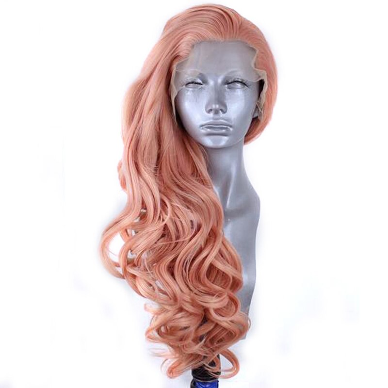 Karisma pink paryk langt bølget hår syntetiske parykker til kvinder blonder front paryk høj temperatur hår parykker sidedel cosplay parykker