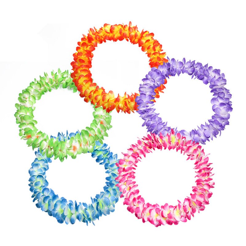 4 stuks kleurrijke Hawaïaanse slingers met ruches kunstbloemen Hawaii voor volwassenen, strandfeestaccessoires (roze