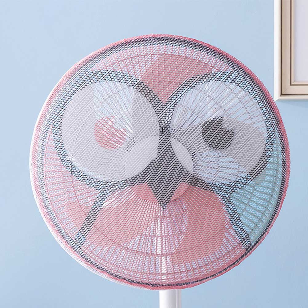 Protección para niños seguridad Anti-pellizco mano oficina con cordón protector lavable redondo dibujos animados accesorios ventilador eléctrico cubierta red: Owl / 18inch