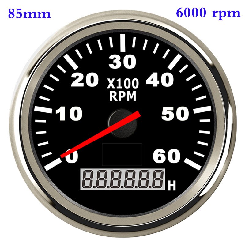6000 8000 Rpm Tachometer Tacho Meter Gauge Hourmeter 12V/24V 85mm Toerenteller 12v Hour Meter Sensor For Marine Boat Car Truck: 6000 rpm BS