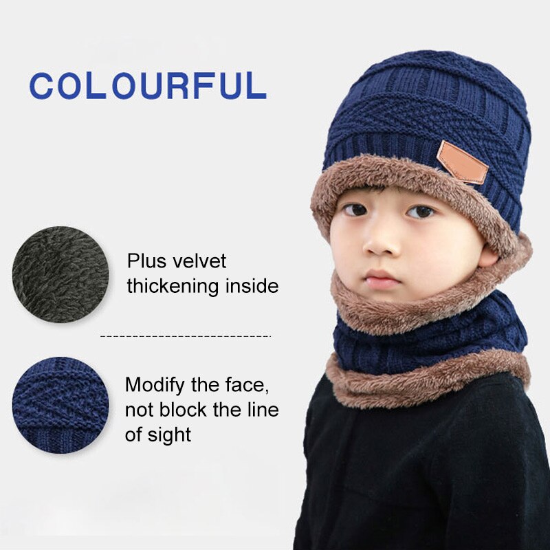 1 pz cappello sciarpa Set bambini fagiolo lavorato a maglia sciarpa berretto bambini autunno inverno pile caldo cappello sciarpa lavorata a maglia per ragazzi ragazze