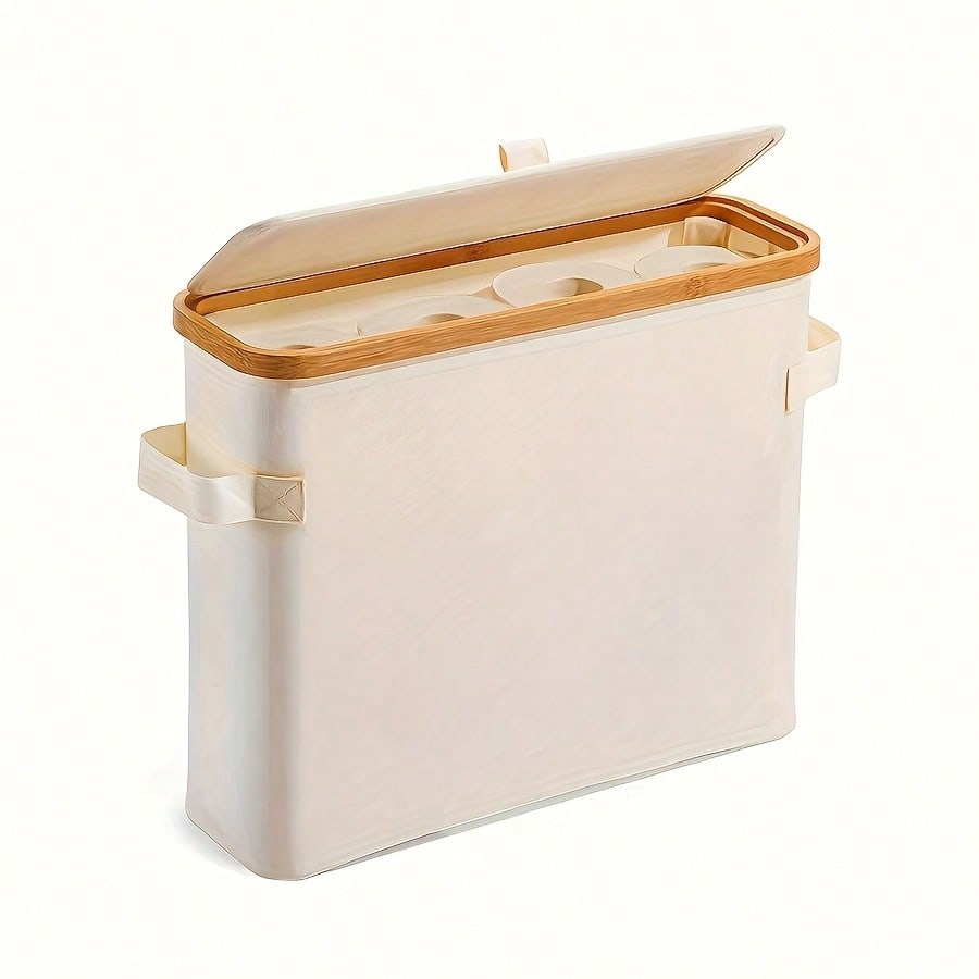 Bamboo Toilet Paper Holder , Multi-Functional Collapsible Bathroom, Bedroom, Dormitory Storage Basket, Laundry Basket: Brown