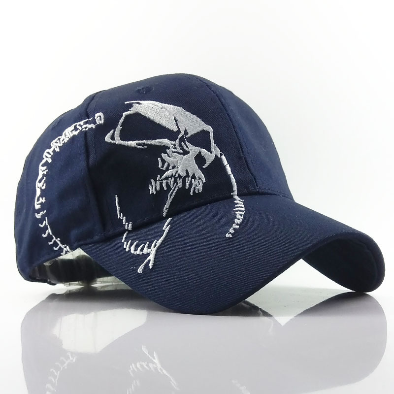 Casquette de Baseball avec tête de mort pour hommes et femmes, chapeau de sport de plein air délavé, bord aiguisé, rétractable: WHITE