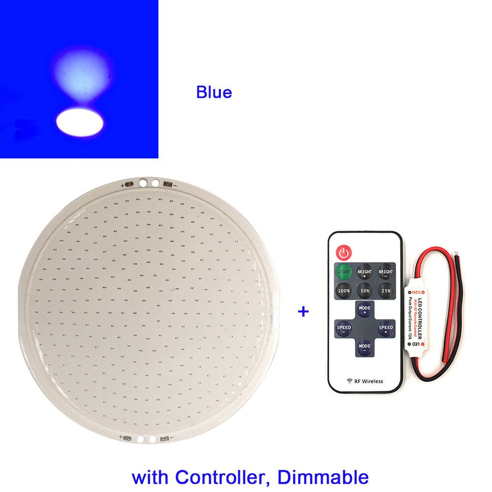 108mm runde panel led-lampe 12v dc cob lys 50w 6000lm med fjernkontroll dimmer 5.9in diameter led-pære for dekorbelysning: Blå rc