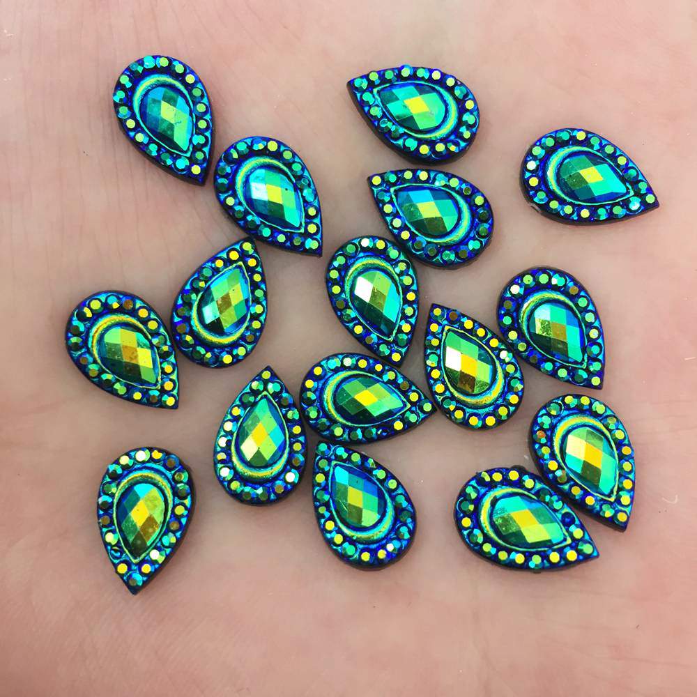 100 stks AB Hars 7*12mm Pauw Teardrop Plaksteen strass Bruiloft Versiering diy applicaties SK21 * 2