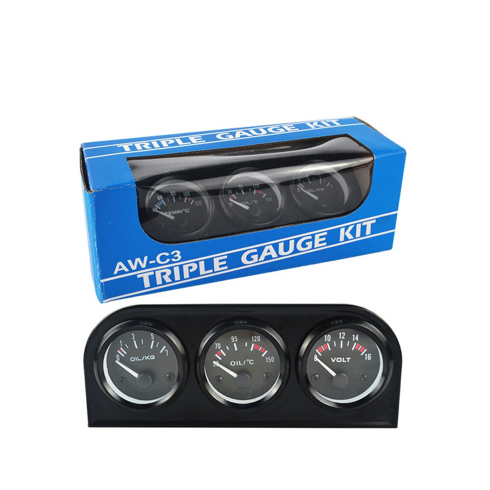 Kit 3-en-1 de 3 en 1 pour voiture, avec Triple jauge de 52mm, 2 pouces, manomètre de pression d'huile, température de l'eau, Volt et capteur