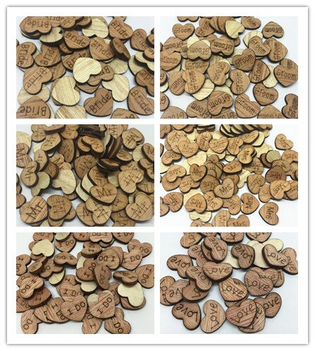 Embellissements de mariage en bois, Toppers en forme de cœur, en papier, pour carte, Scrapbooking, confettis en bois Vintage, 200 pièces, 15mm