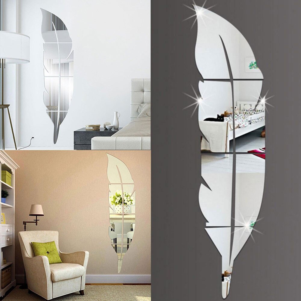 25 # Verwijderbare 3D Diy Veer Spiegel Muurstickers Decal Art Vinyl Room Decor 1Pcs Veer Spiegel Muur Plakken spiegel Muursticker
