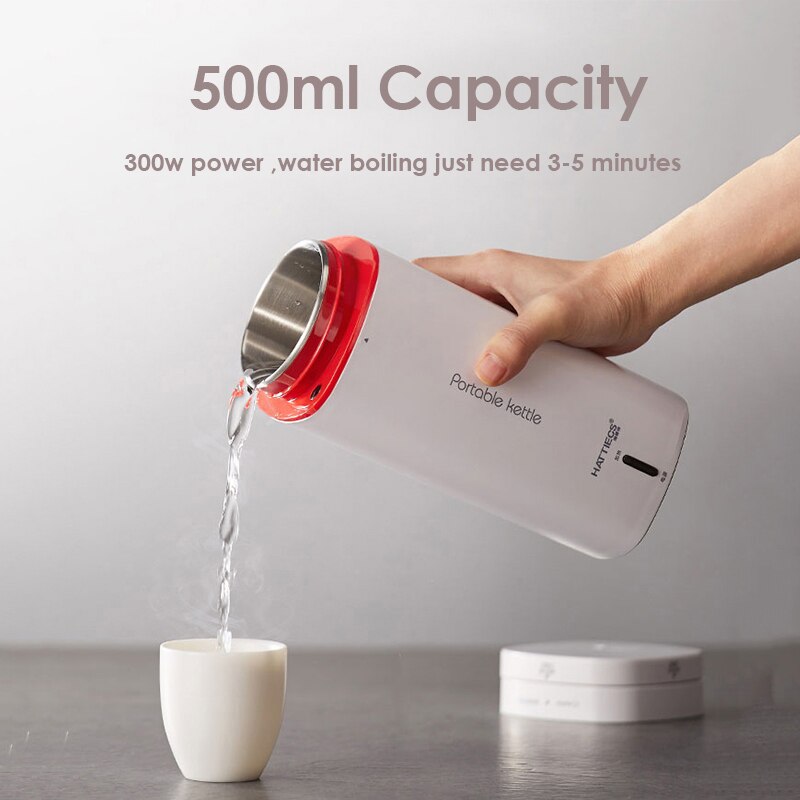 500ML Portable Fast Boiling Electric Kettle Travel Outdoor Water Bottle 304 Stainless Steel Insulable Water Boiler 220V