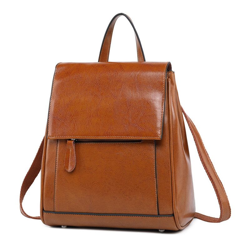 Realer Vrouwen Rugzak Voor Tienermeisjes Lederen Rugzak Vintage Schooltas Grote Capaciteit Schoudertas: Yellow-brown