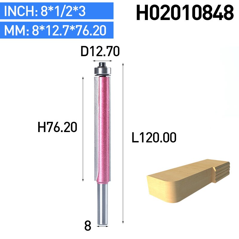 Huhao 1pc 8mm -skaft træbearbejdningsfræser med flush trim fræser til industrielt træ fræsere med lejefræser: H02010848