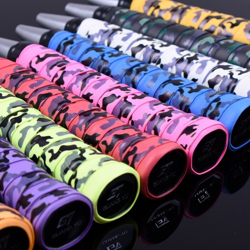 10 pçs/lote Plana Camuflagem Impressão Badminton Sweatband Haste Mão Gel Anti-slip Acessórios Cinto de Enrolamento de Raquetes Overgrips Q1007CMD