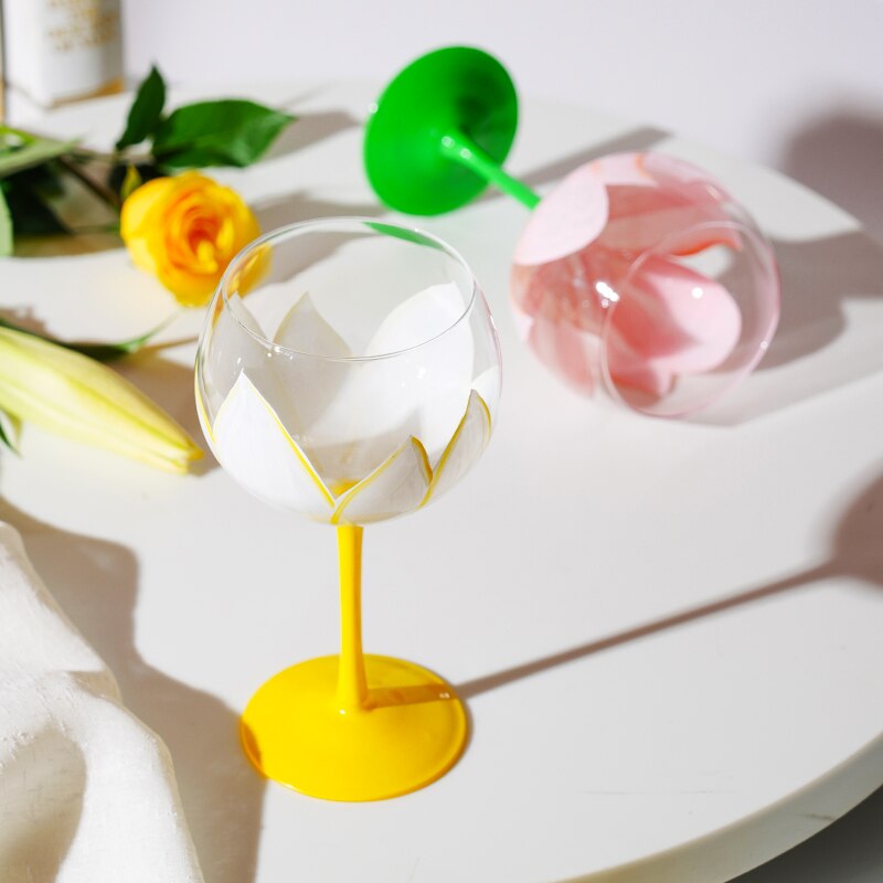 JINYOUJIA-copas de vino de tulipán pintadas a mano, copa de vino blanco de cristal sin plomo, para Hotel, boda, , Copas de pareja