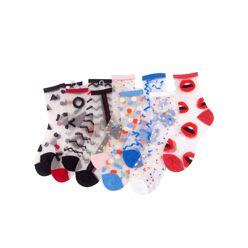 Chaussettes d'été de Style coréen pour femmes, irrégulières, transparentes, fines, verre, soie, , mignonnes, couleur bonbon, cristal