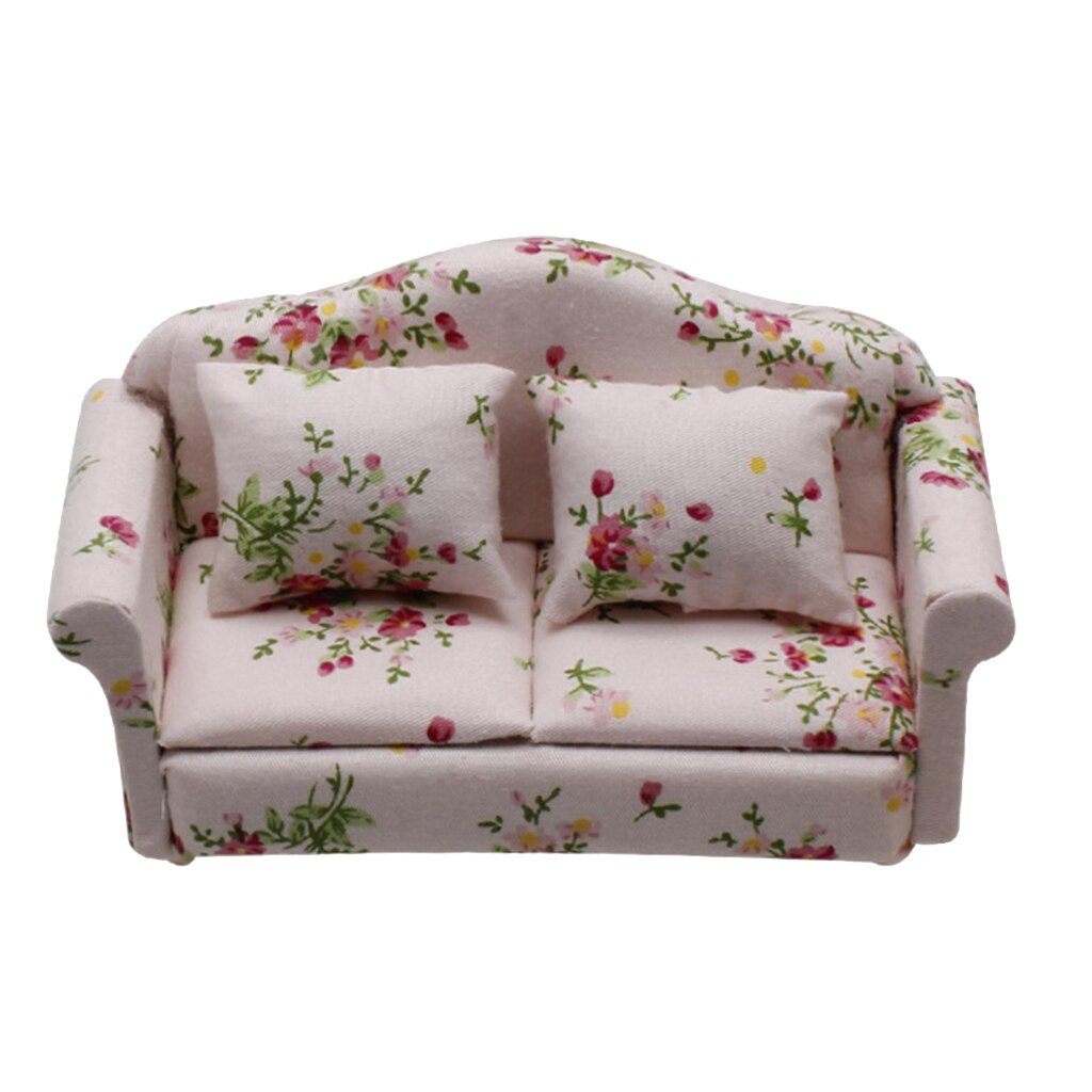 1:12 Schaal Poppenhuis Meubels Mini Sofa Love Seat Set Poppenhuisminiaturen Meubelen Decoratie Poppenhuis Asseccories Decor: Floral Love Seat