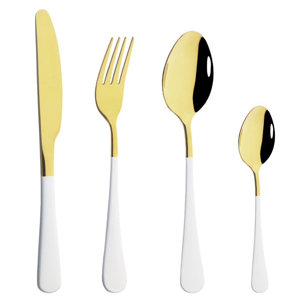 Couverts de cuisine en or blanc, 4 pièces, argenterie, service de table en acier inoxydable, service de table, couteau, fourchette, cuillère