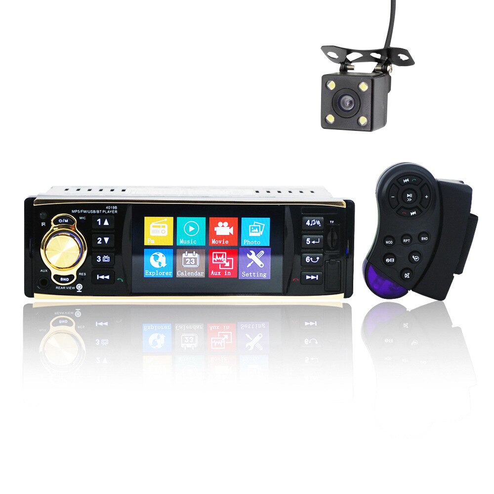 Sales 4.1 inch 1 Din Car Radio Audio Stereo USB AUX FM Radio Station Bluetooth with Rearview Camera Remote Control