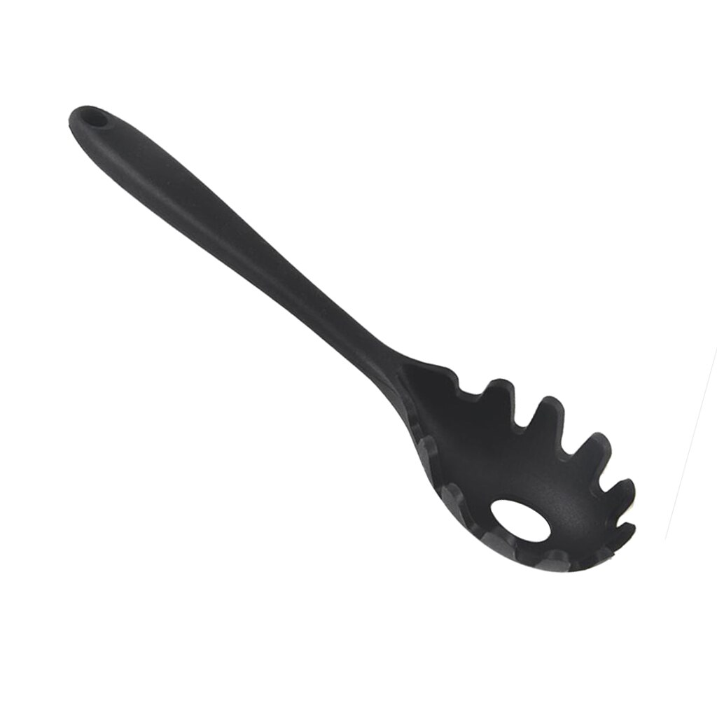 Cuchara de silicona para Pasta, cuchara para Fideos, cuchara para colar Pasta, cuchara con ranura para espagueti, accesorio de cocina respetuoso con el medio ambiente: Negro